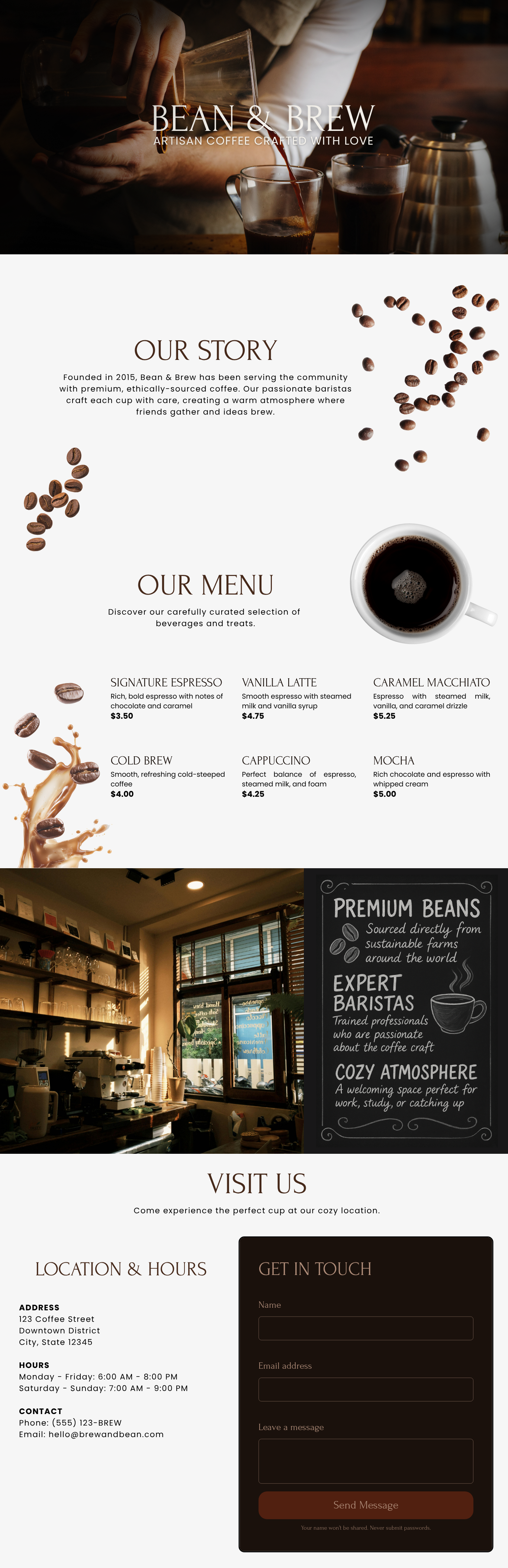 Bean & Brew — Fictional Café Website Mockup
