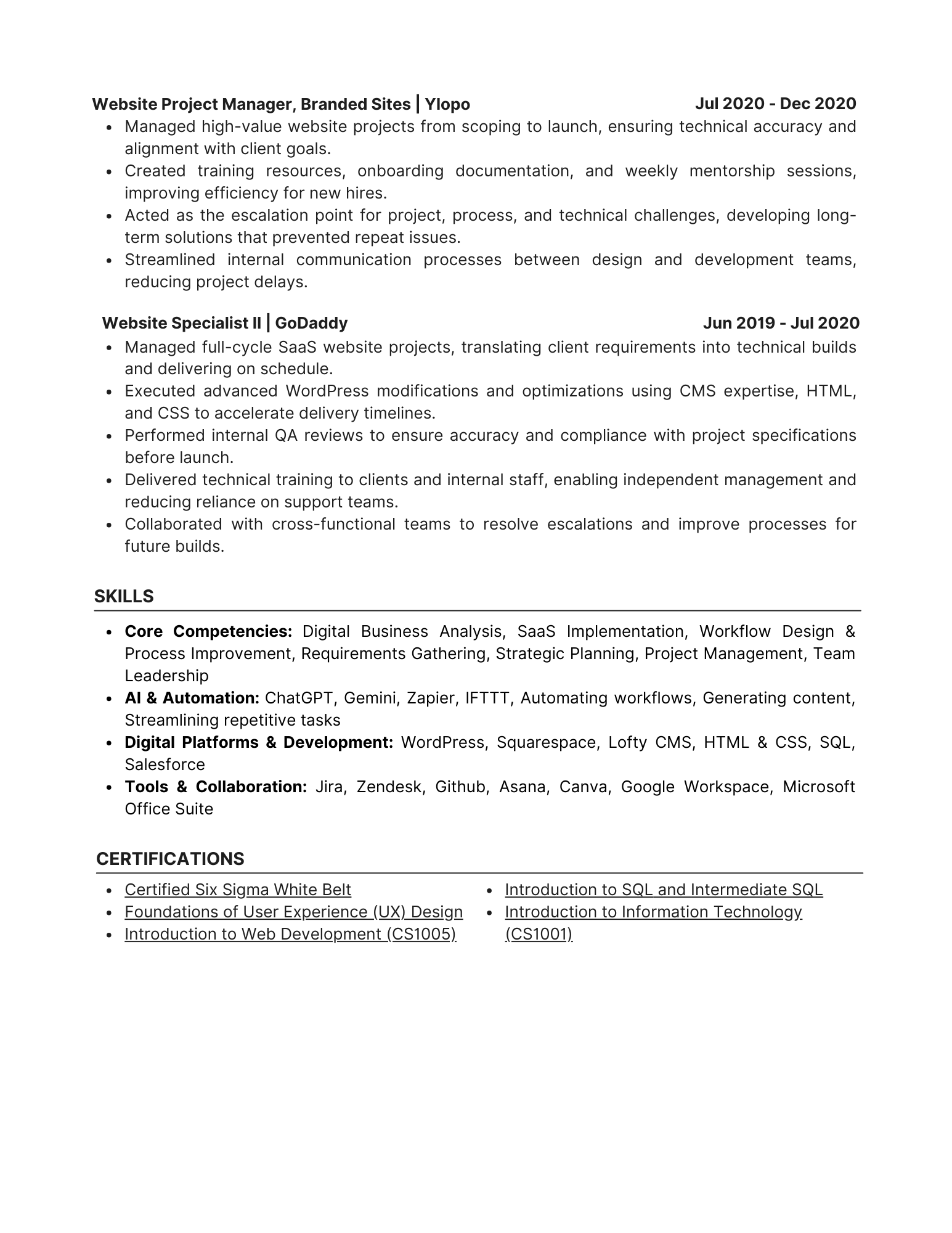Resume Page 2